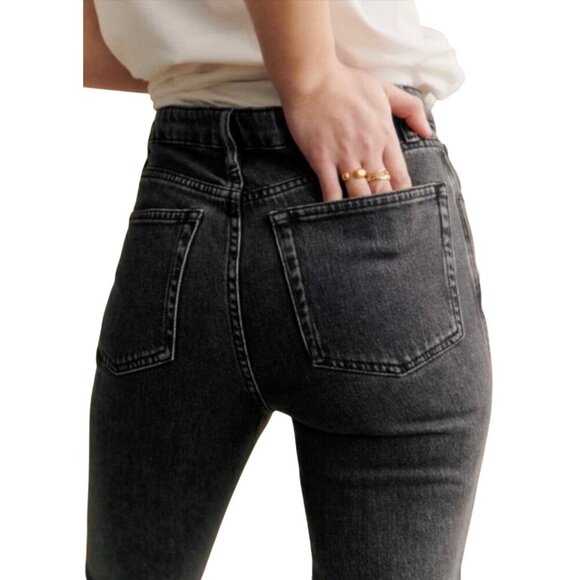 Sezane Denim High Rise Button Fly Brut Jeans in Black Gray Size 28 - Picture 5 of 13